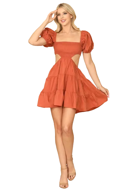Terra Side Cut Out Puff Sleeve Tiered Dress  - Pack of 5