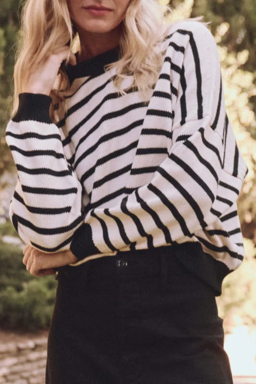 The Roll Neck Pullover | Black & Cream Stripe