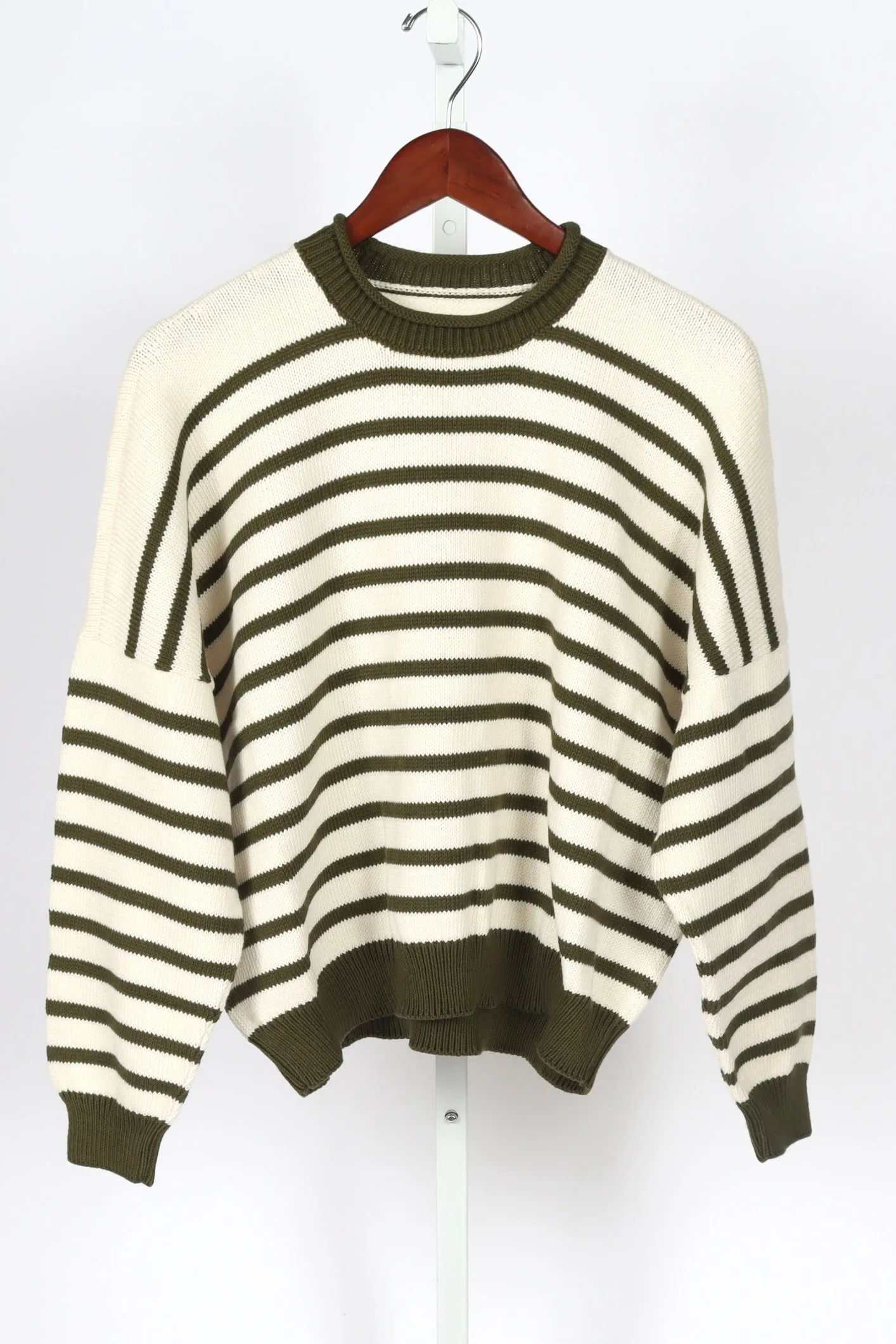 The Roll Neck Pullover - Olive and Cream Stripe
