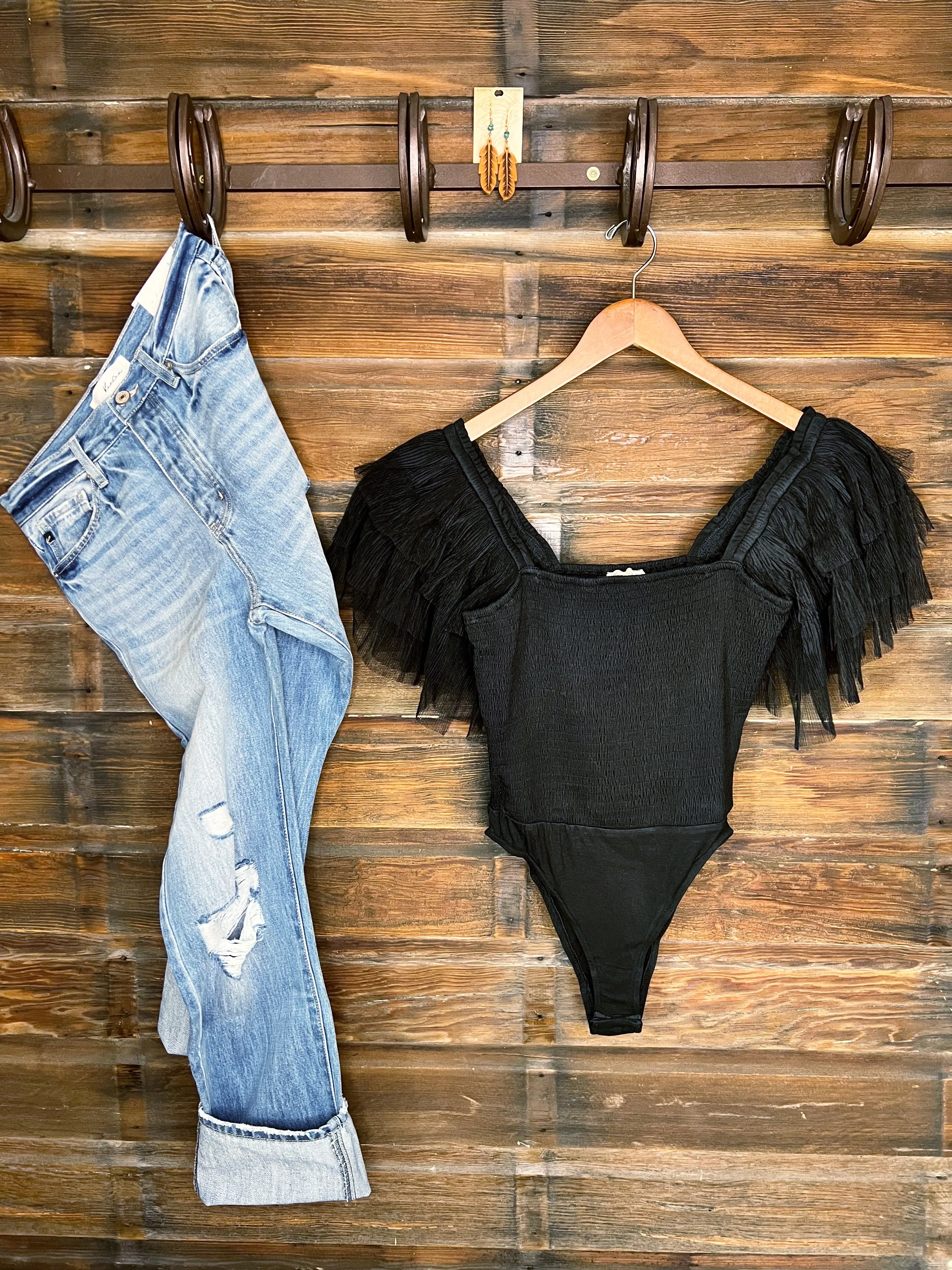 The Ruffle Sleeve Bodysuit in Black