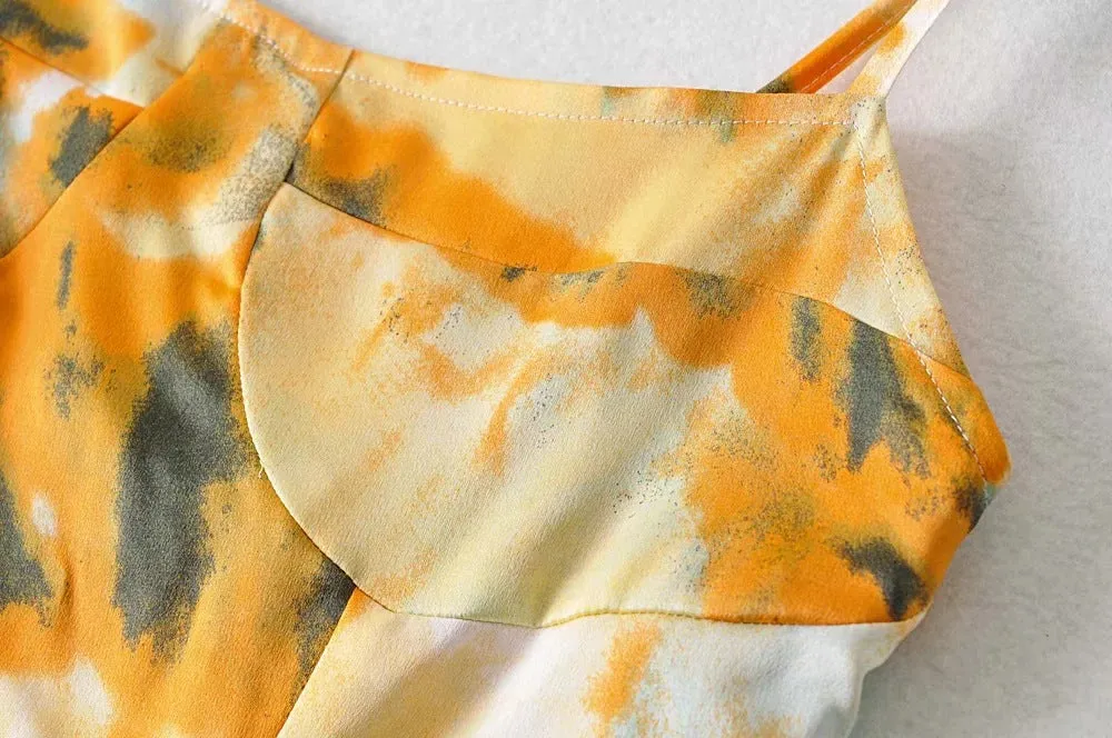 Tie Dye Vintage Irregular Hem Floral Bodycon Party Midi Dresses