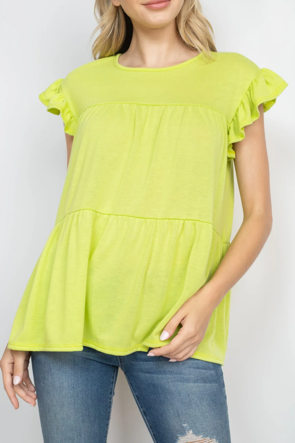 Tiered Ruffle Solid Swing Top