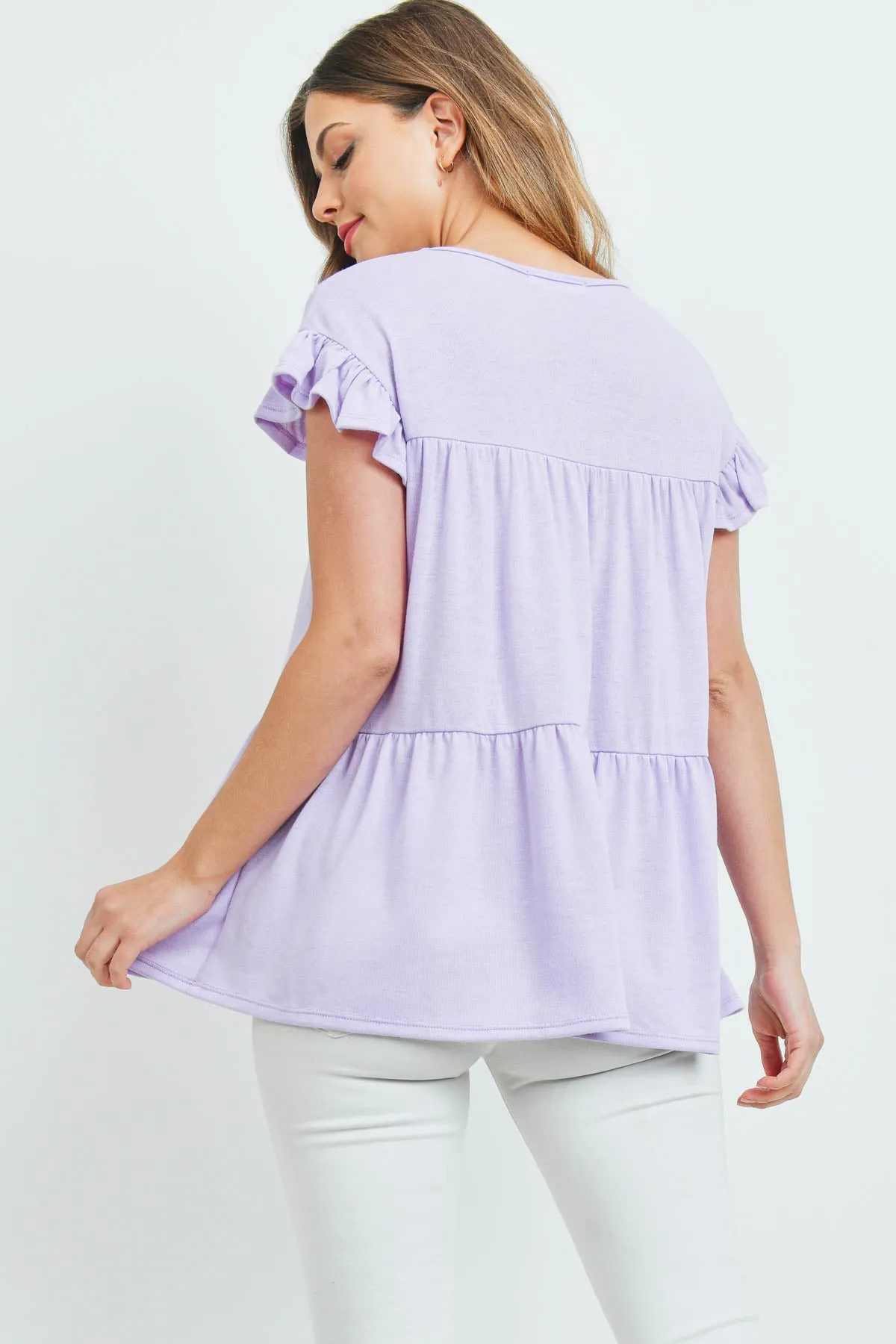 Tiered Ruffle Solid Swing Top