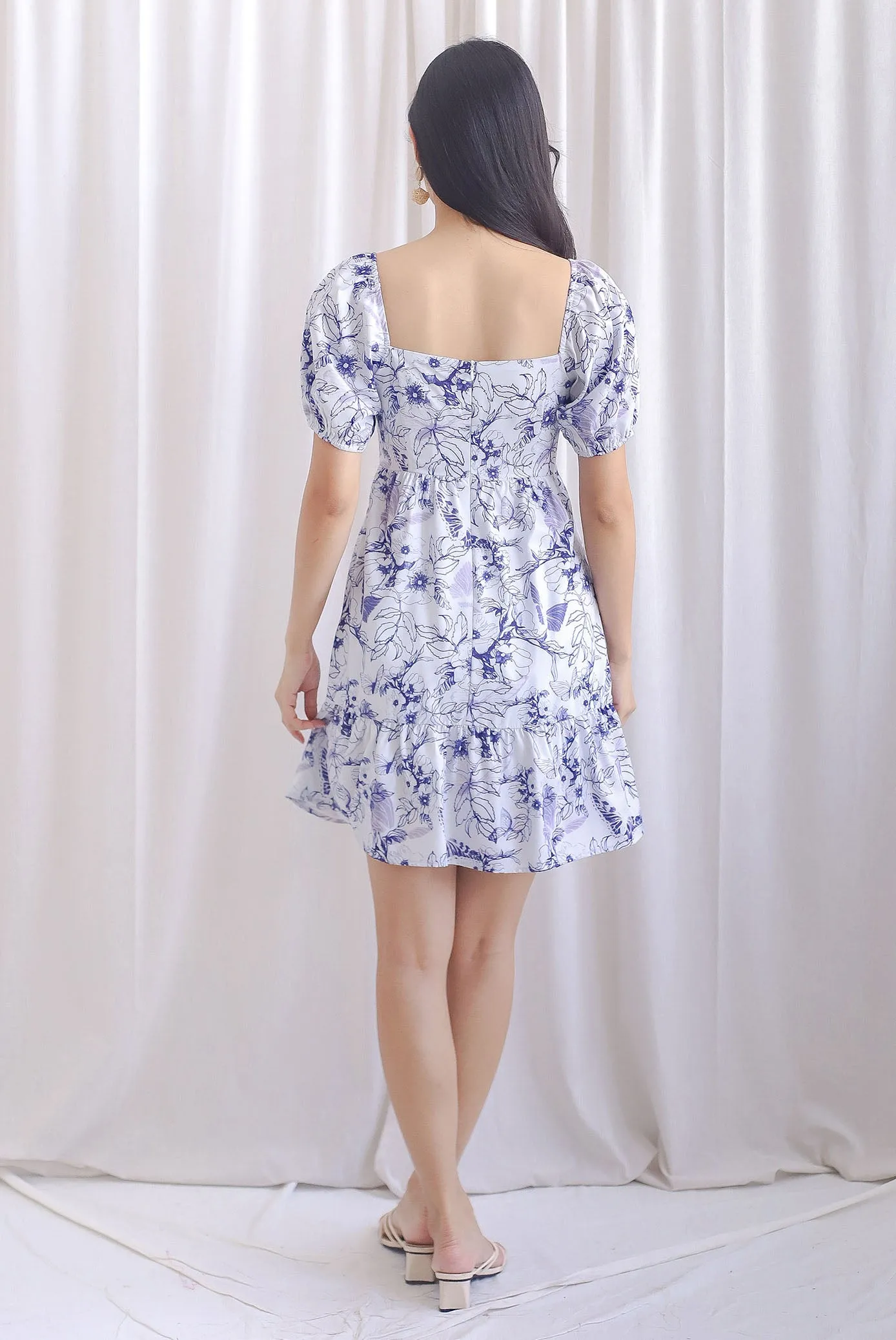 Tiffany Twist Knot Cut Out Romper Dress In Purple Floral
