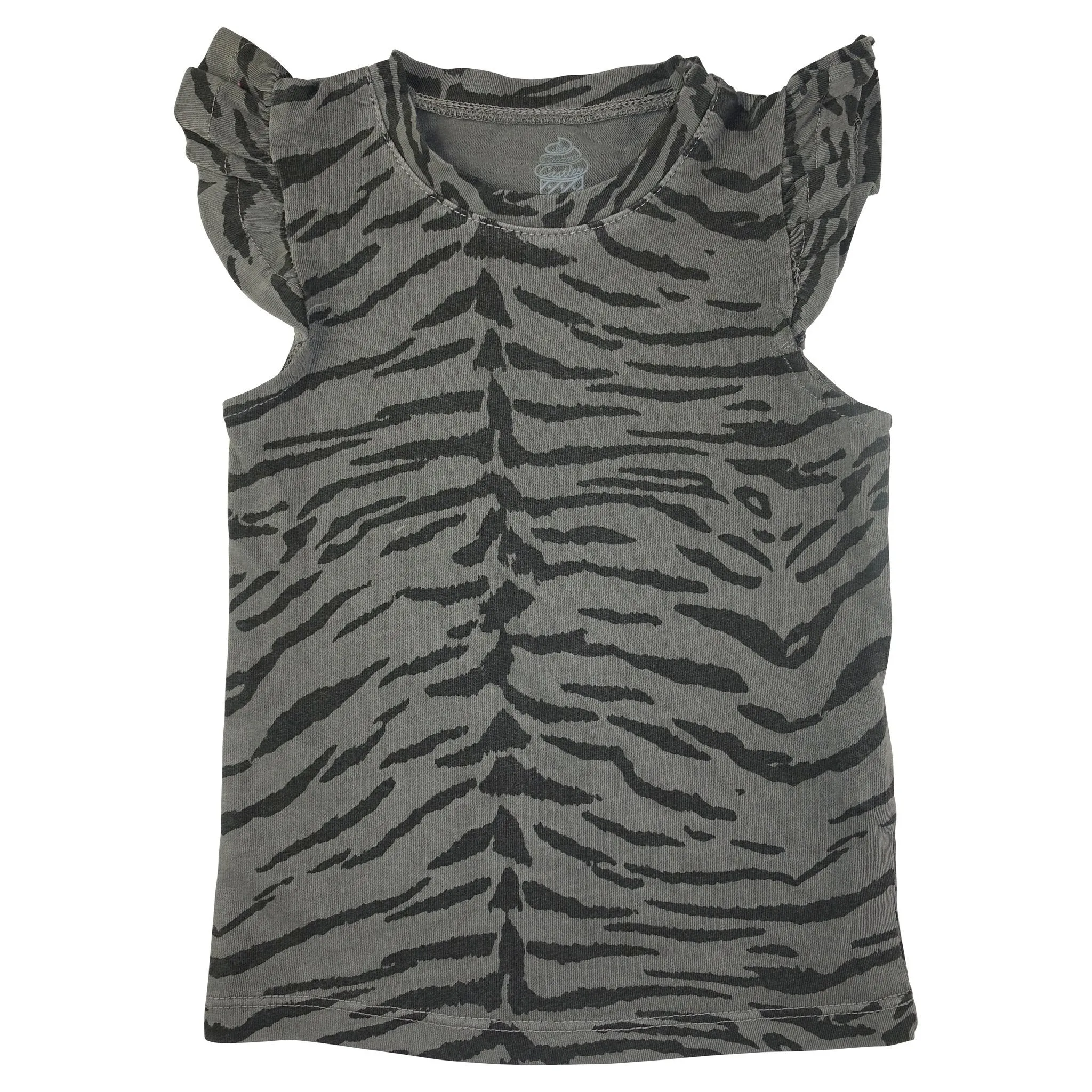 Tiger Stripe Ruffle Tank- Gray