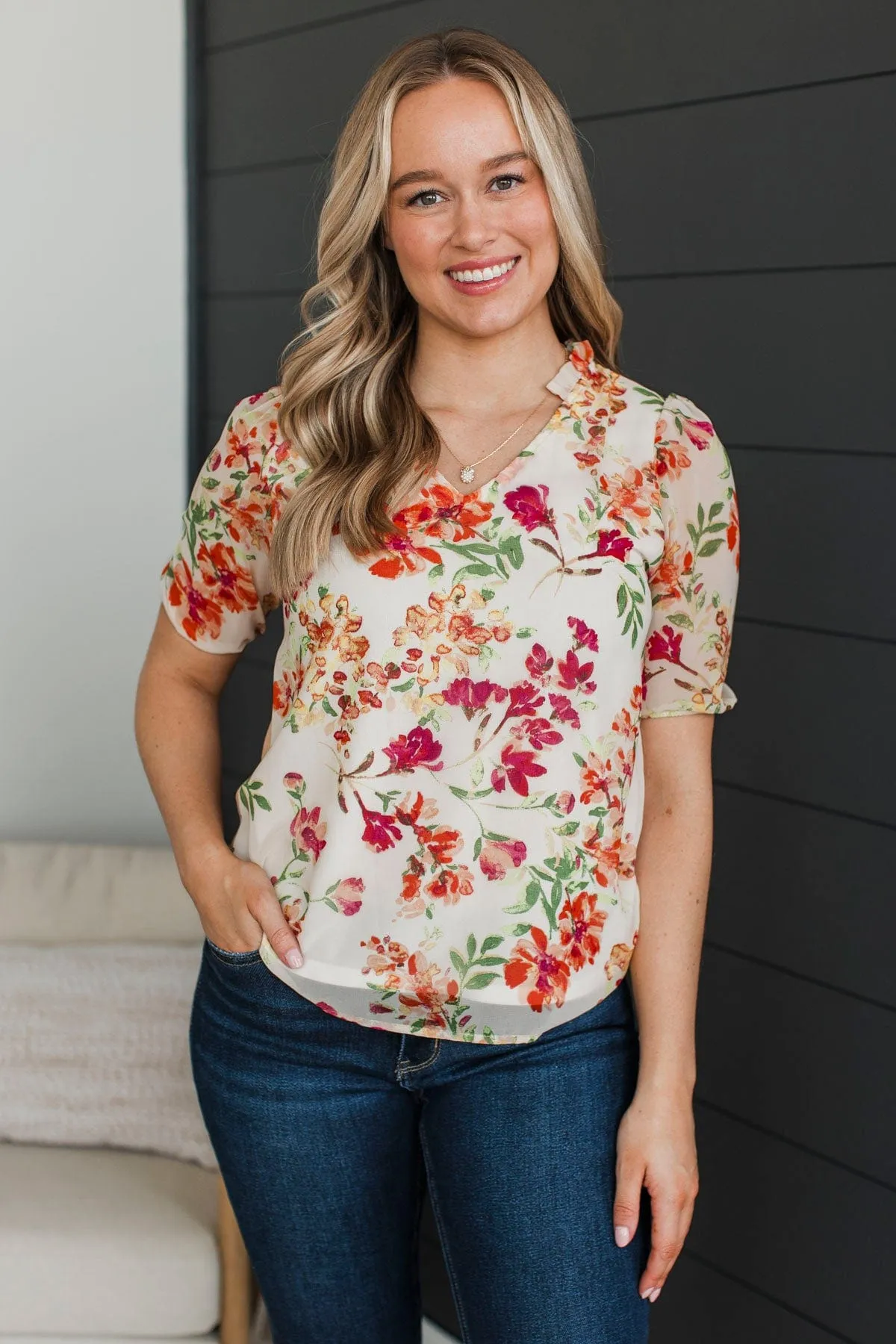 Timeless Affection Floral Top- Peach