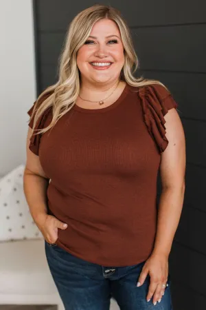 Truly A Treasure Ruffle Top- Red Brown