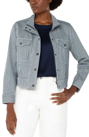 Utility Crop Jacket in Black/White Stripe