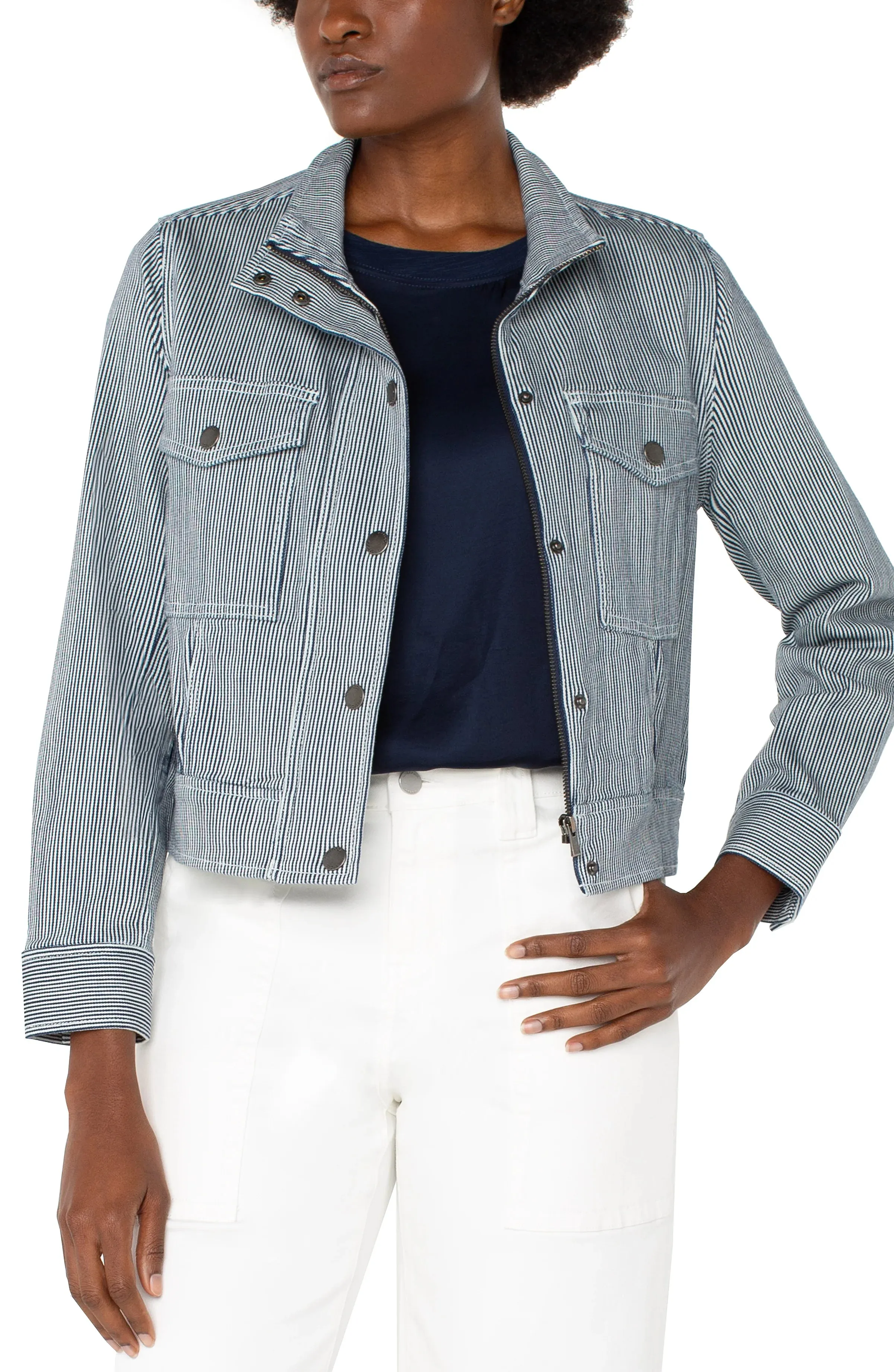 Utility Crop Jacket in Black/White Stripe