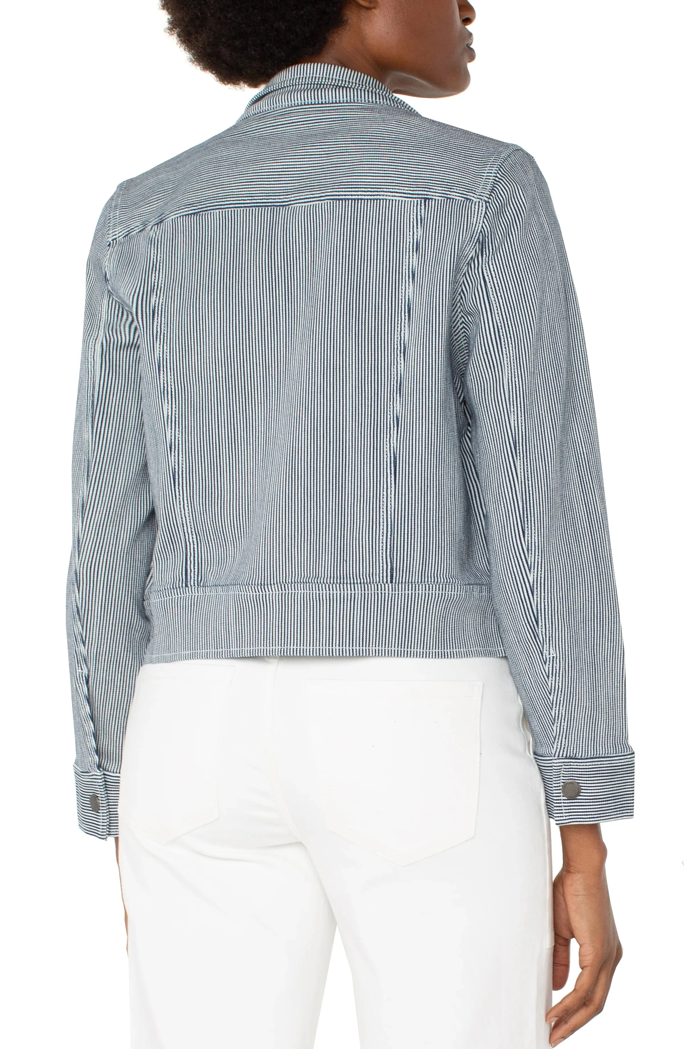 Utility Crop Jacket in Black/White Stripe