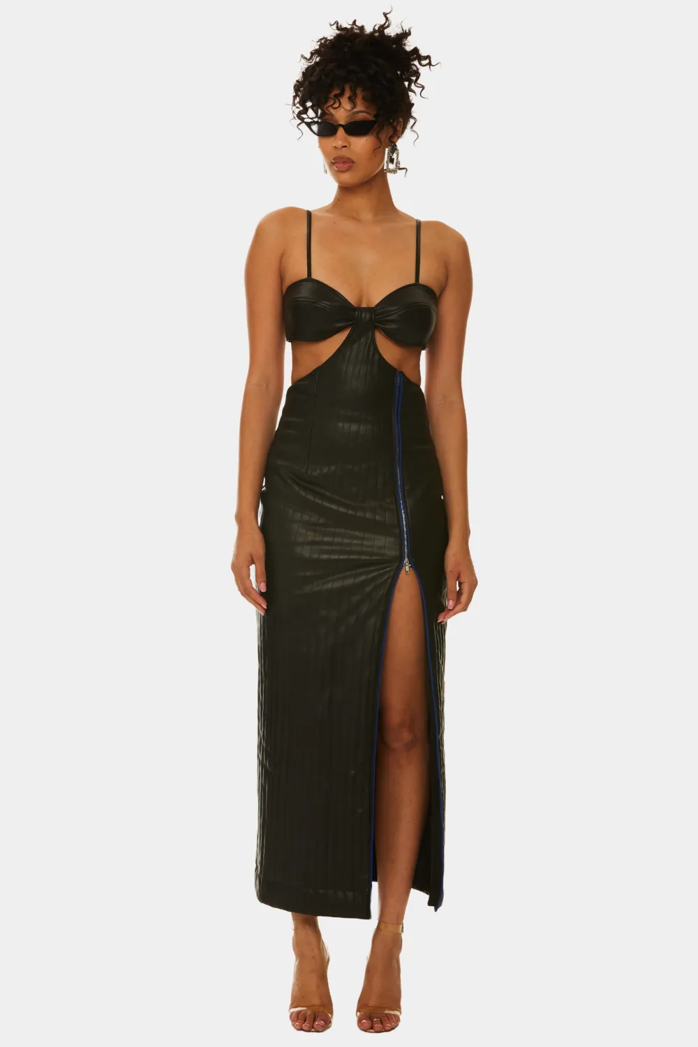 Vegan leather cut-out dress