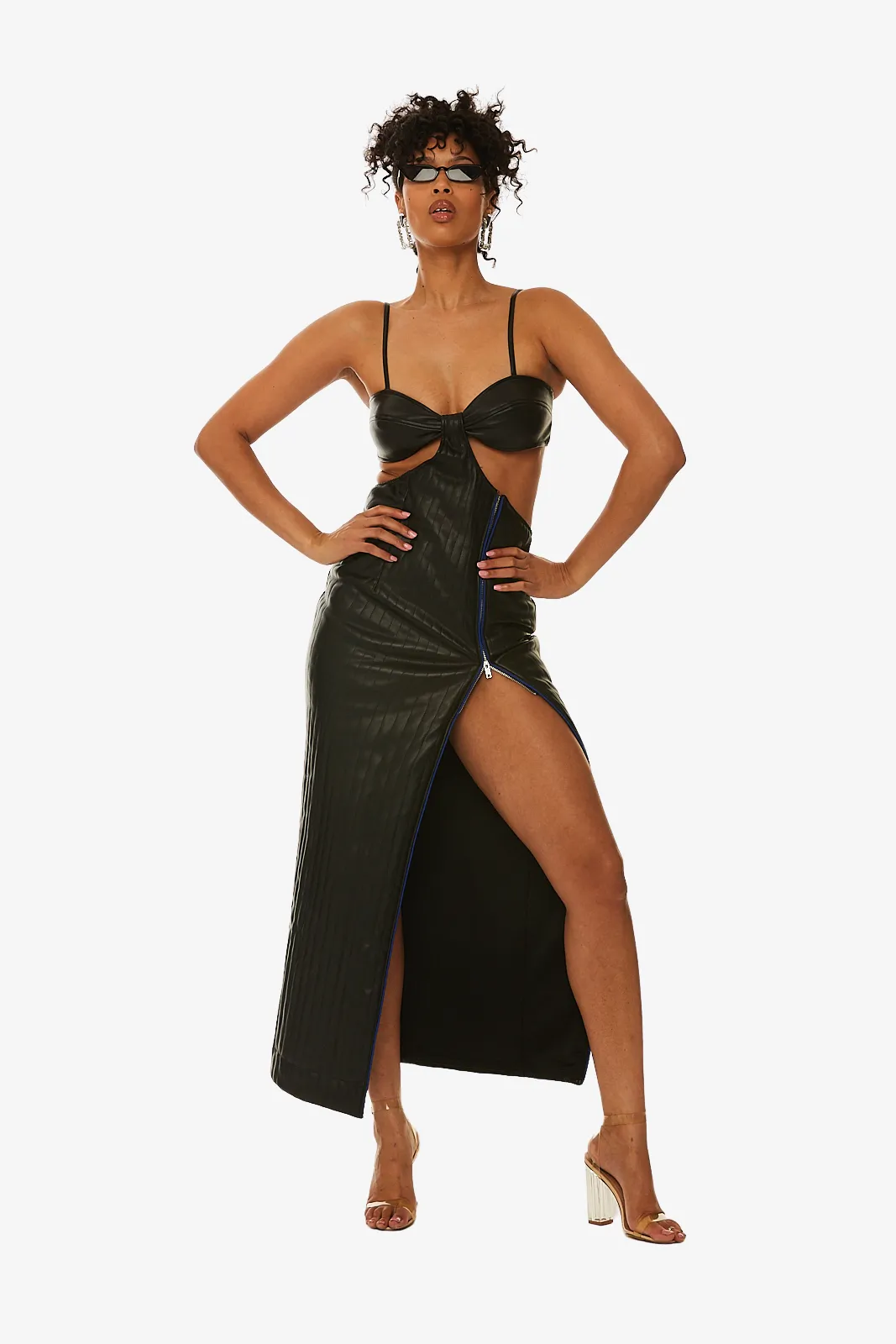 Vegan leather cut-out dress
