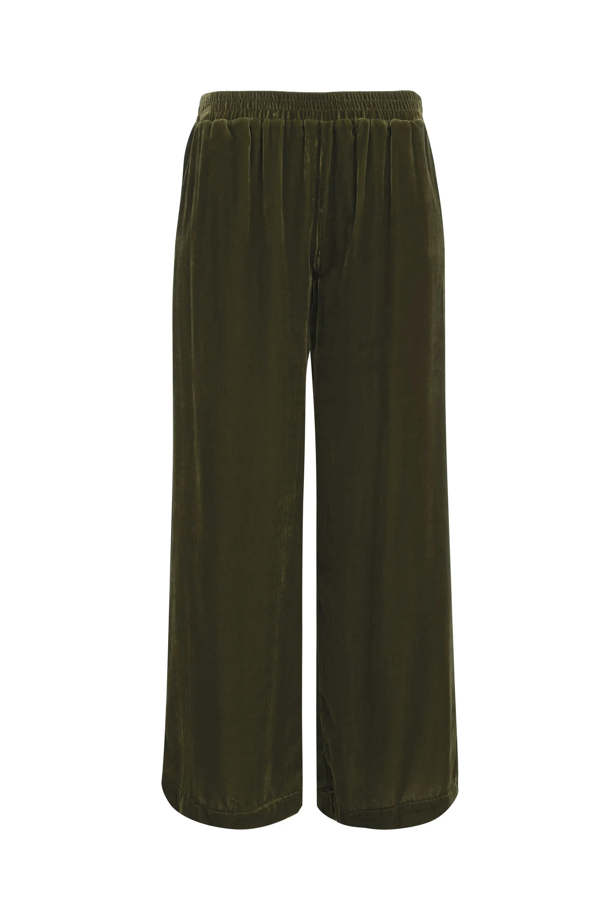 Velvet Wide Leg Pull-On Pants Dark Olive