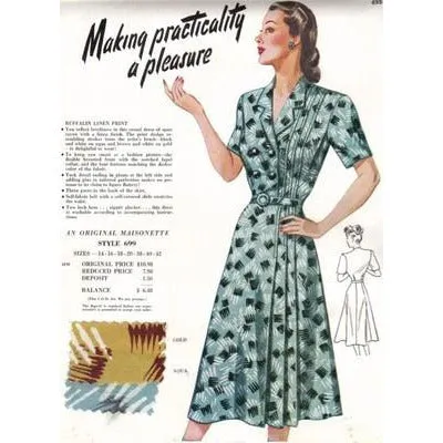 Vintage Maisonette Fabric Swatch 1940s 8x11 699