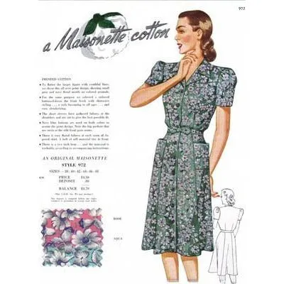 Vintage Maisonette Fabric Swatch 1940s 8x11  972