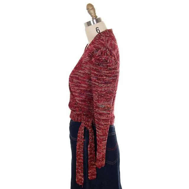 Vintage Wrap  Sweater Flavia Des Granges Fab Metallics Cranberry 1980s M