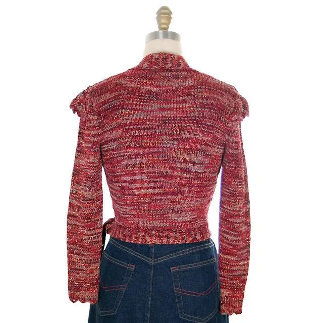 Vintage Wrap  Sweater Flavia Des Granges Fab Metallics Cranberry 1980s M
