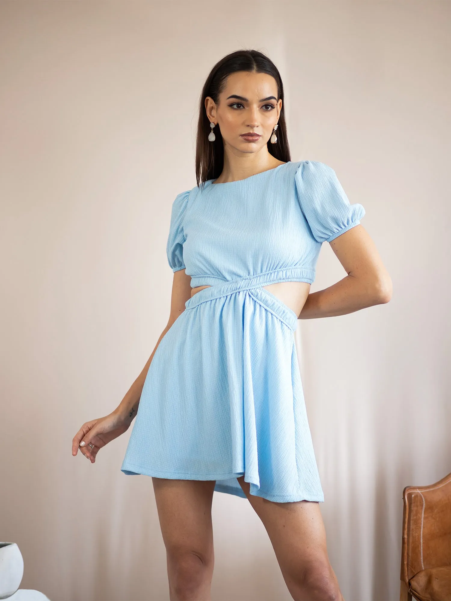 Waist Elasticated Cut Out Mini Dress