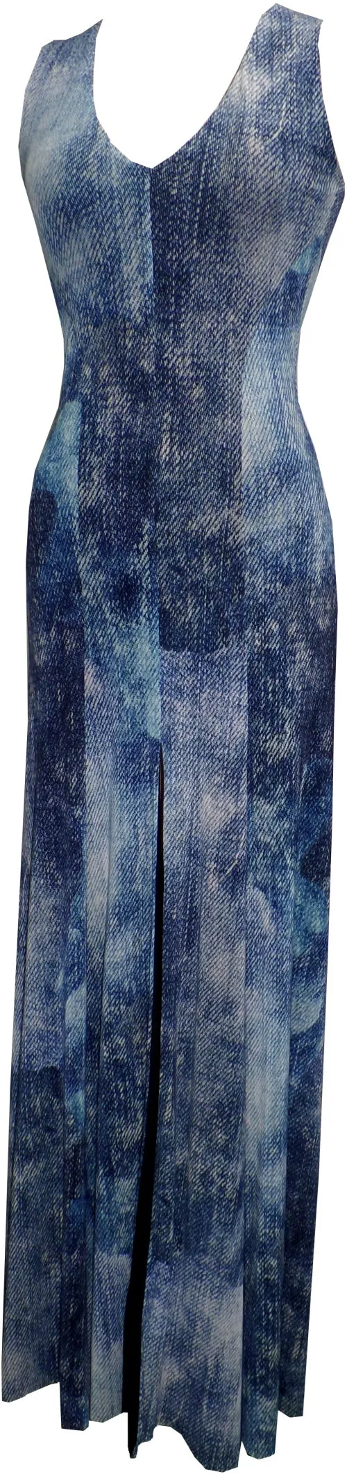 Washed Out Long V-Neck Denim Dress