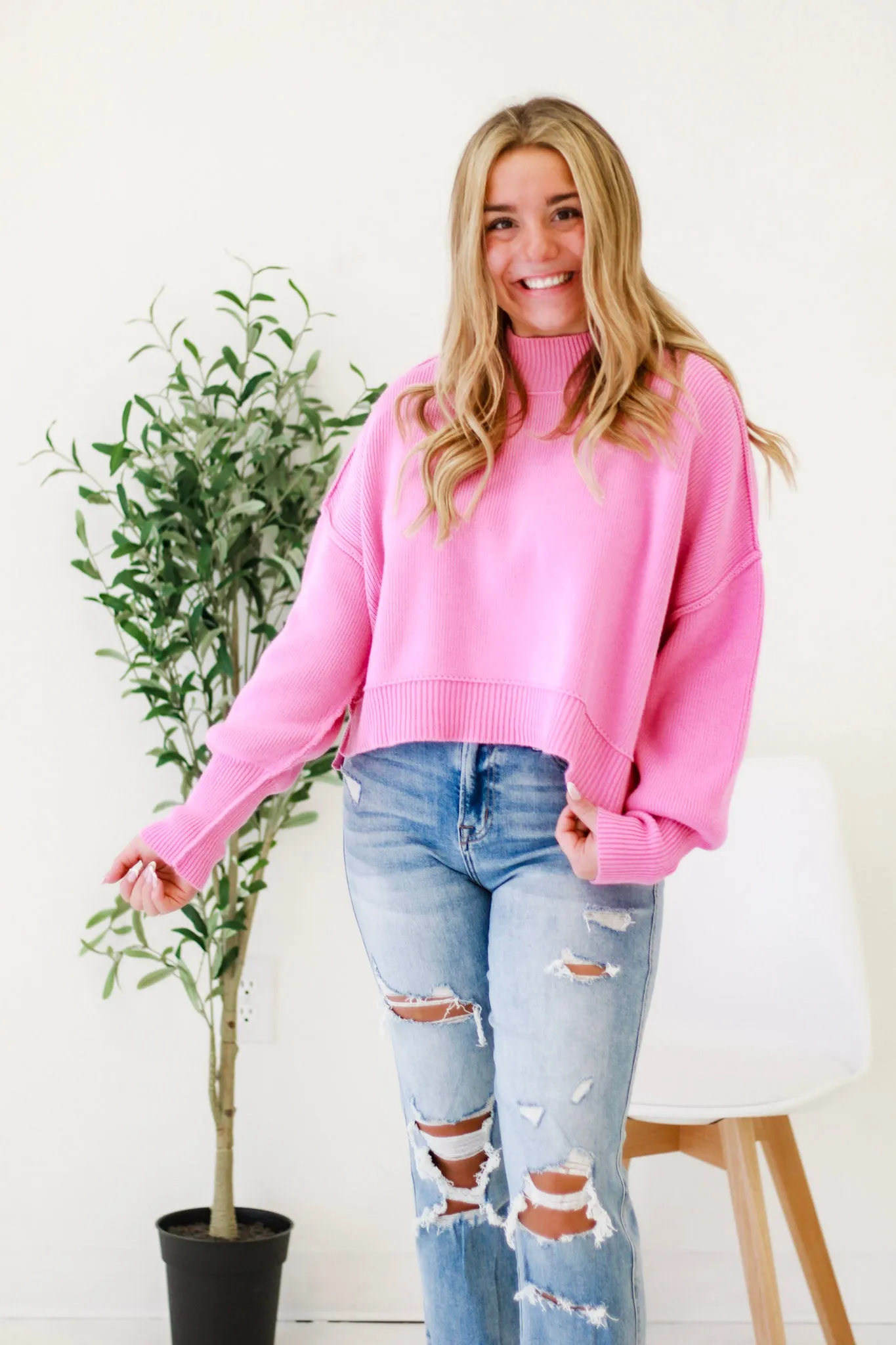 We Have a Warm Feeling Cropped Sweater in Candy Pink