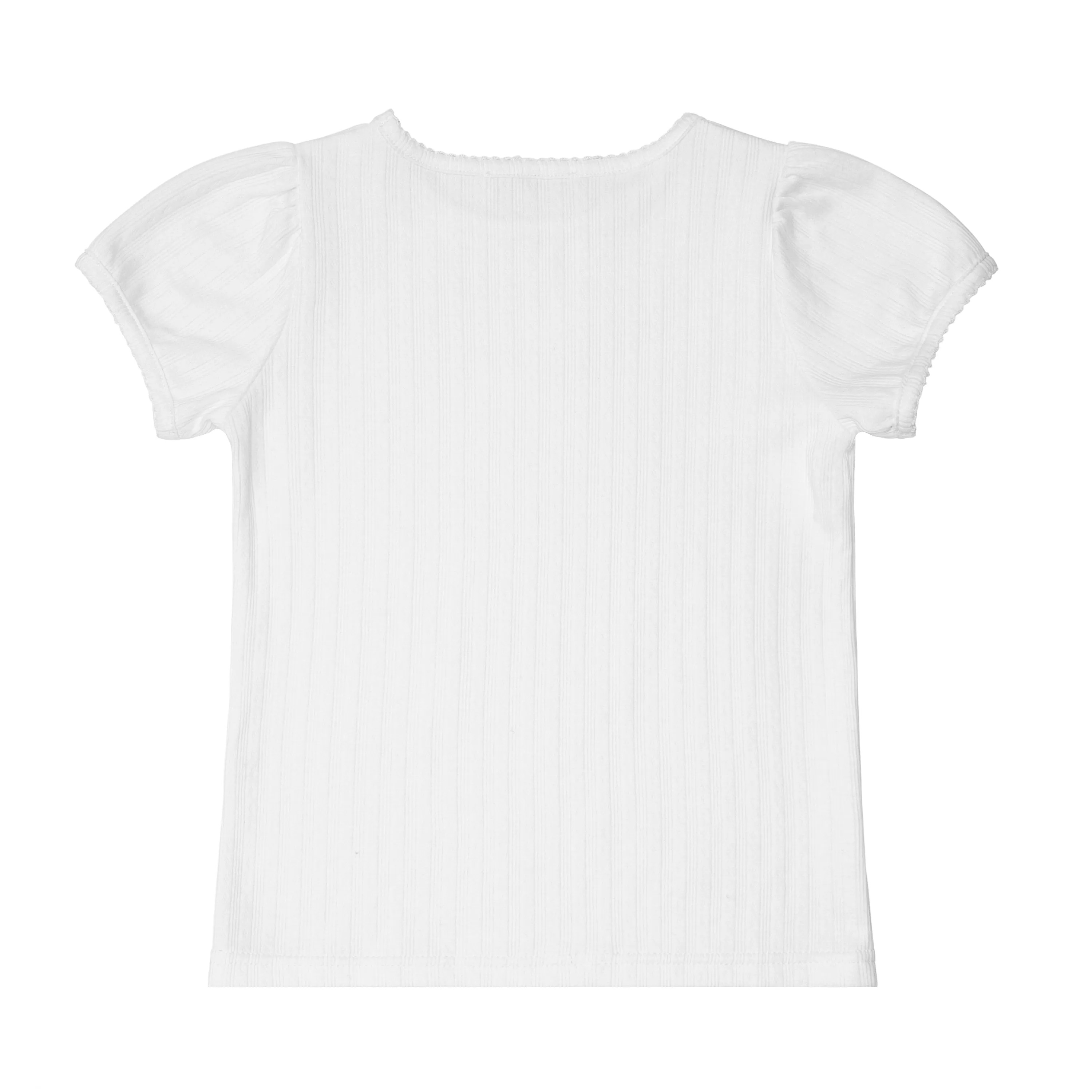 White Pointelle Puff Sleeve T-Shirt