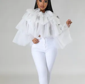 WHITE RUFFLE TOP