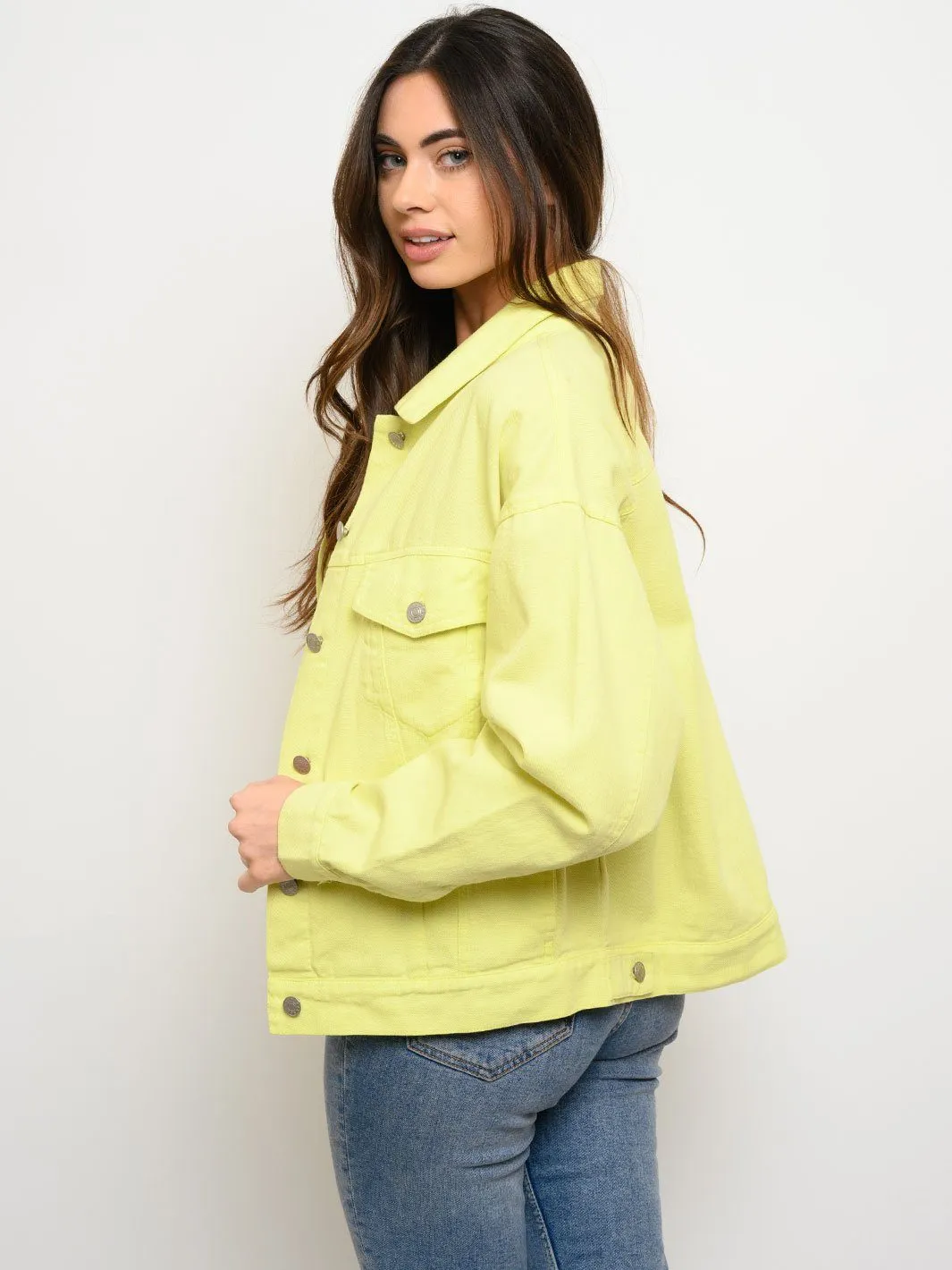 WOMEN'S BUTTON CLOSURE LONG SLEEVE DENIM JACKET