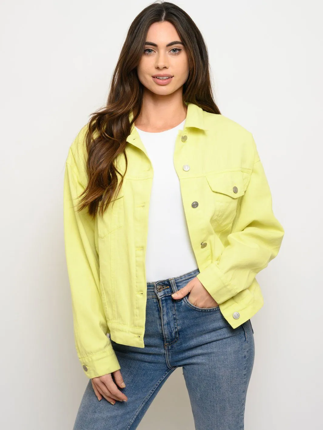 WOMEN'S BUTTON CLOSURE LONG SLEEVE DENIM JACKET