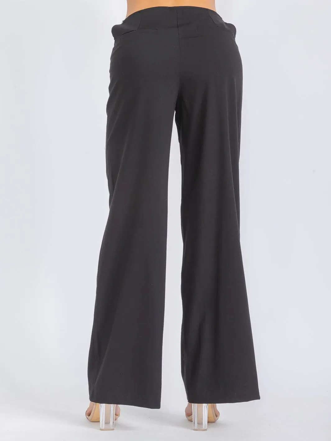 WOMEN'S BUTTON CLOSURE SIDE CUT OUT WIDE LEG PANTS