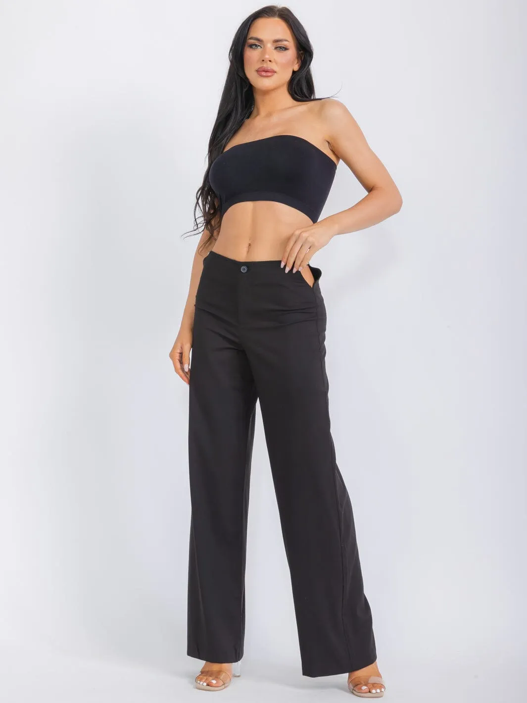 WOMEN'S BUTTON CLOSURE SIDE CUT OUT WIDE LEG PANTS