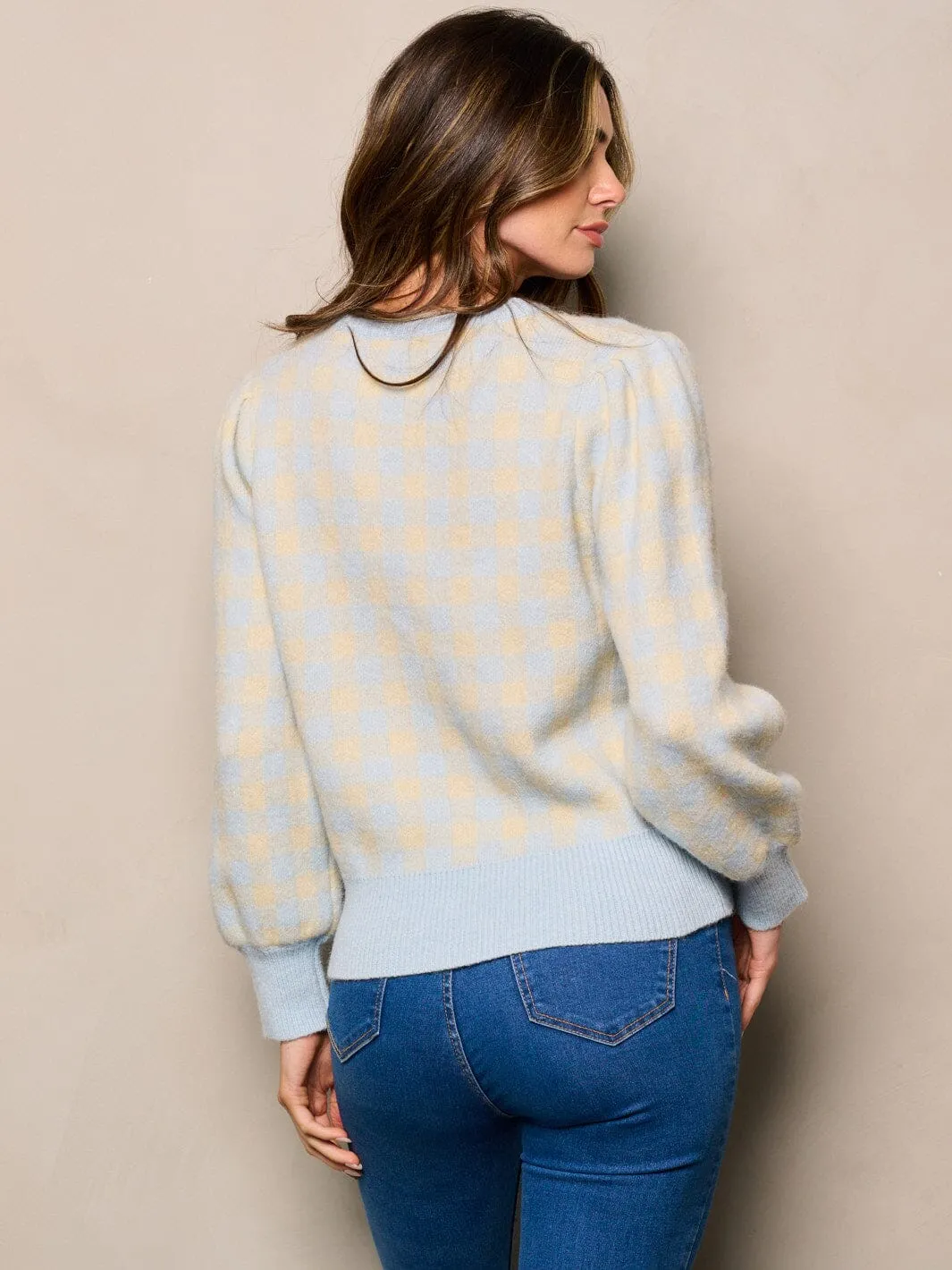 WOMEN'S LONG SLEEVE CHECKERS DETAILED COLORBLOCK  SWEATER