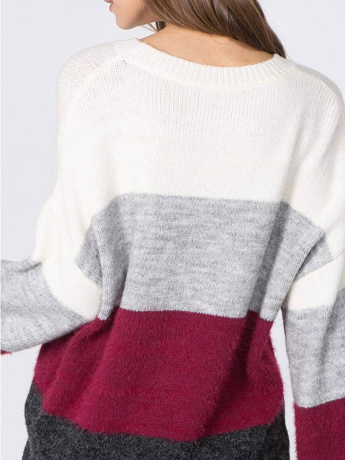 WOMENS LONG SLEEVE PULLOVER COLORBLOCK SWEATER
