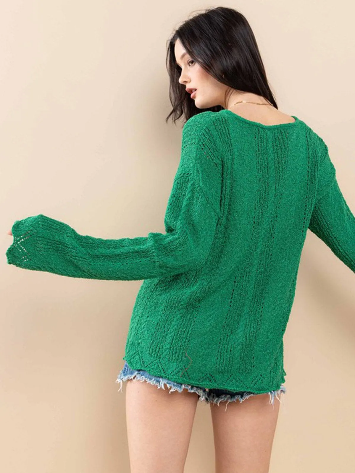 WOMEN'S LONG SLEEVE TRIM DETAILED KNIT SWEATER