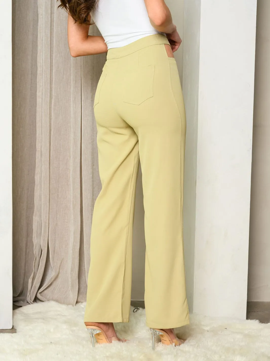 WOMEN'S WIDE LEG SIDE CUT OUT PANTS