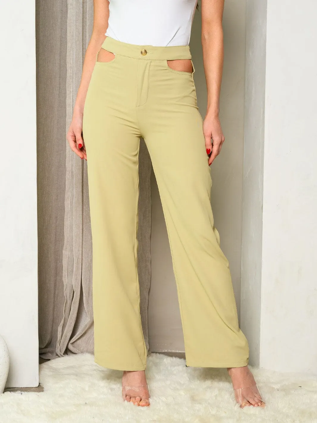 WOMEN'S WIDE LEG SIDE CUT OUT PANTS