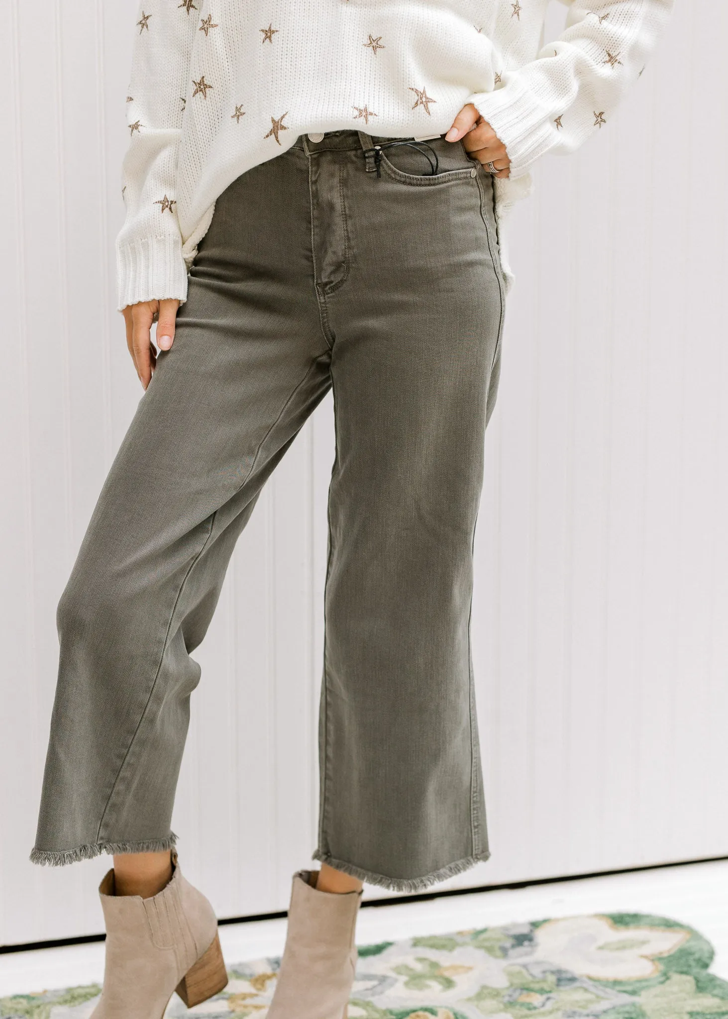 X Judy Blue Tummy Control Crop Pants in Olive
