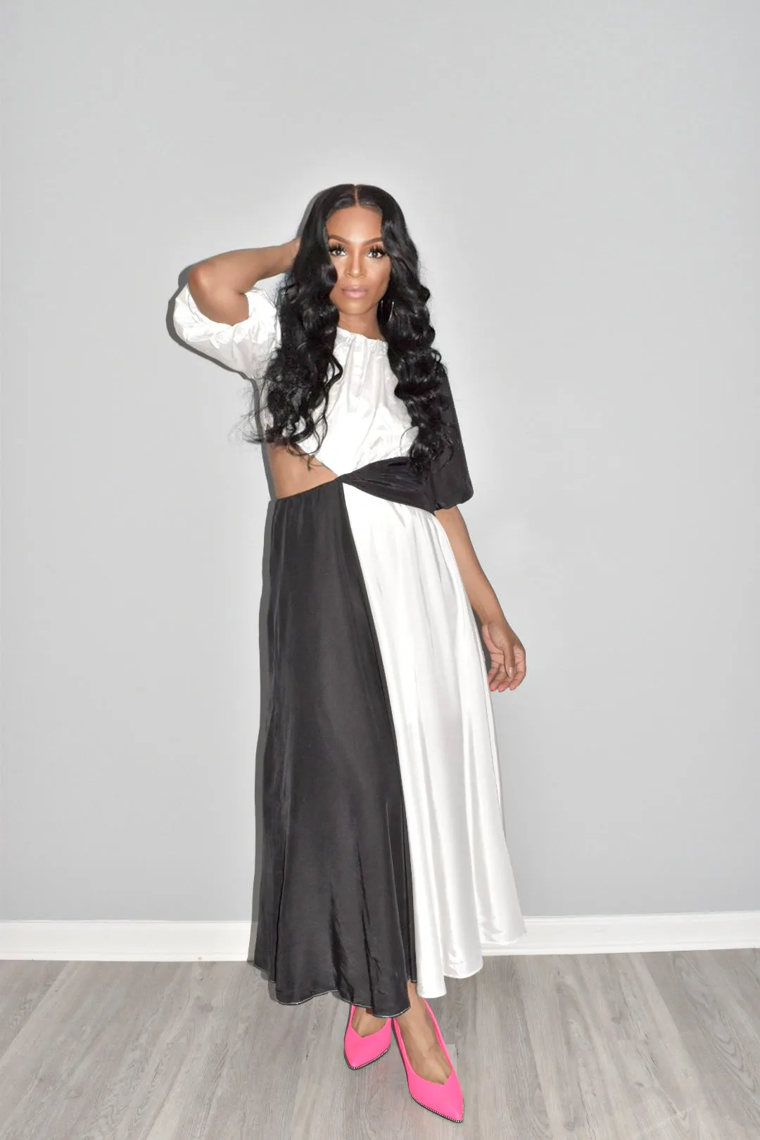 Yoni Black and White Cut Out Dress