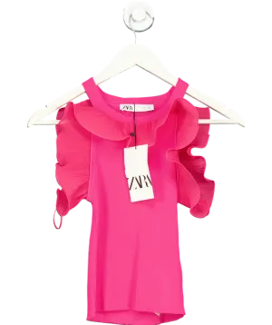 ZARA Pink Tank Ruffle Top UK S