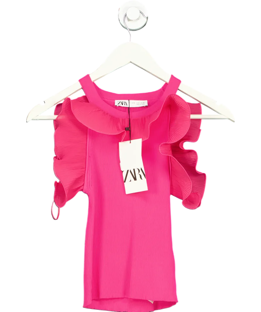 ZARA Pink Tank Ruffle Top UK S
